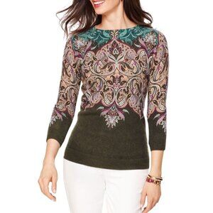 Talbots Cashmere Audry Sweater Paisley 3/4 Sleeve Size Mp